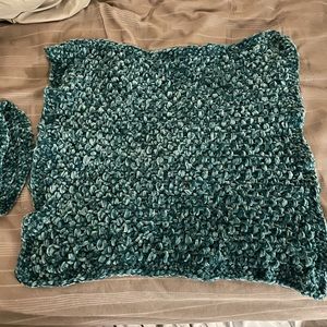 Hand crocheted velvet baby blanket and hat